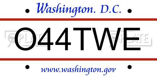 O44TWE District Of Columbia License Plate
