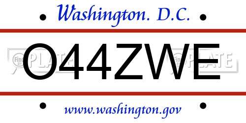 O44ZWE District Of Columbia License Plate