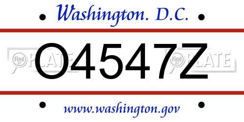 O4547Z District Of Columbia License Plate
