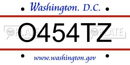 O454TZ District Of Columbia License Plate