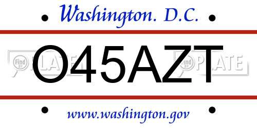 O45AZT District Of Columbia License Plate