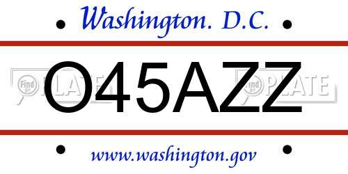 O45AZZ District Of Columbia License Plate