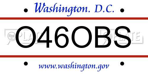 O46OBS District Of Columbia License Plate