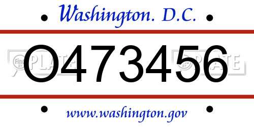 O473456 District Of Columbia License Plate