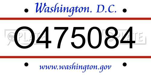 O475084 District Of Columbia License Plate
