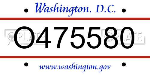 O475580 District Of Columbia License Plate