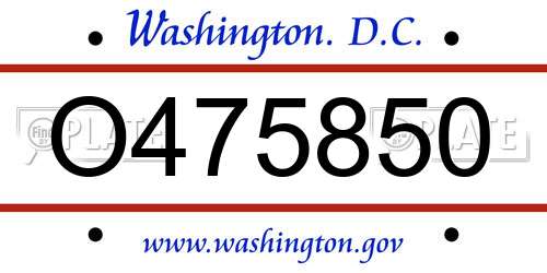 O475850 District Of Columbia License Plate