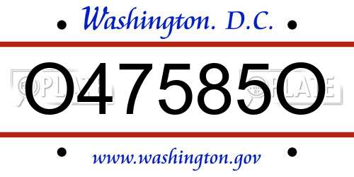 O47585O District Of Columbia License Plate