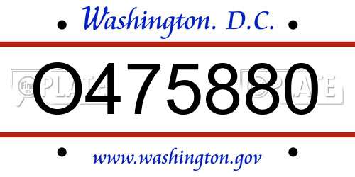 O475880 District Of Columbia License Plate