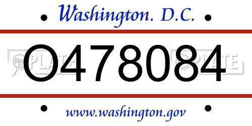 O478084 District Of Columbia License Plate