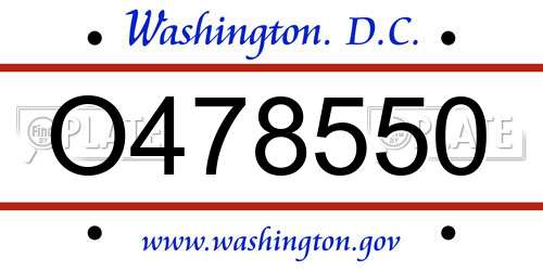 O478550 District Of Columbia License Plate