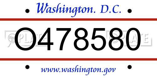 O478580 District Of Columbia License Plate