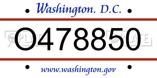 O478850 District Of Columbia License Plate