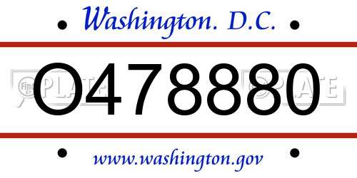 O478880 District Of Columbia License Plate