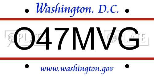 O47MVG District Of Columbia License Plate