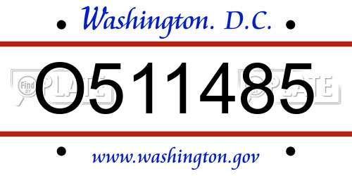 O511485 District Of Columbia License Plate