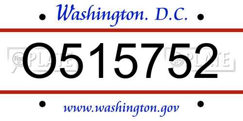 O515752 District Of Columbia License Plate