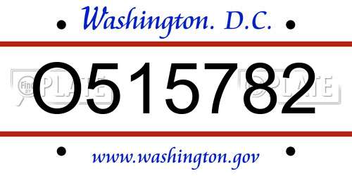 O515782 District Of Columbia License Plate
