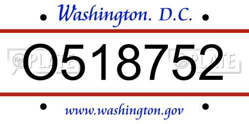 O518752 District Of Columbia License Plate