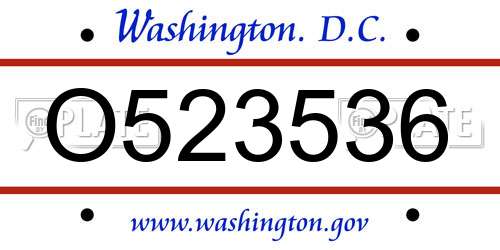 O523536 District Of Columbia License Plate