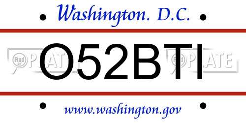 O52BTI District Of Columbia License Plate