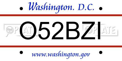 O52BZI District Of Columbia License Plate