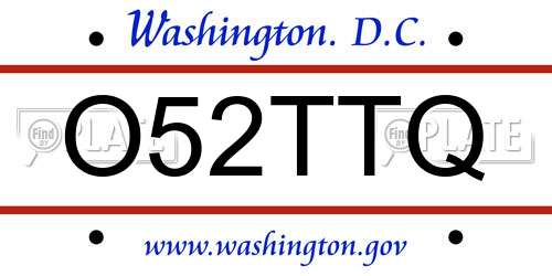 O52TTQ District Of Columbia License Plate