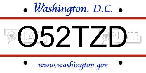 O52TZD District Of Columbia License Plate