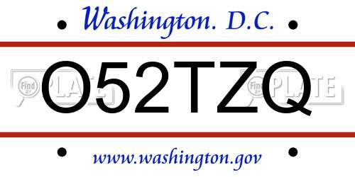 O52TZQ District Of Columbia License Plate