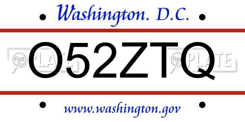 O52ZTQ District Of Columbia License Plate