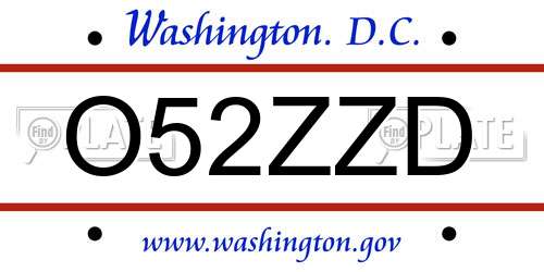 O52ZZD District Of Columbia License Plate