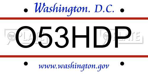 O53HDP District Of Columbia License Plate