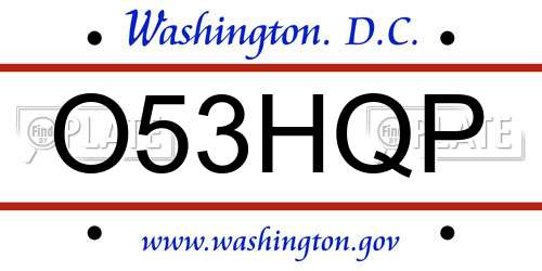 O53HQP District Of Columbia License Plate