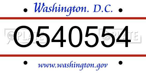 O540554 District Of Columbia License Plate