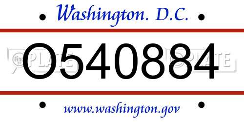 O540884 District Of Columbia License Plate