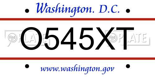 O545XT District Of Columbia License Plate