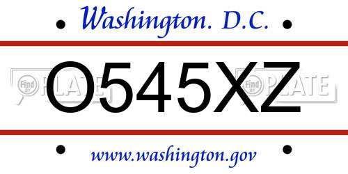 O545XZ District Of Columbia License Plate