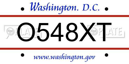 O548XT District Of Columbia License Plate