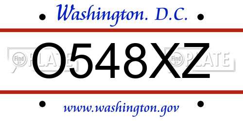 O548XZ District Of Columbia License Plate