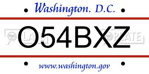 O54BXZ District Of Columbia License Plate