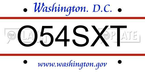 O54SXT District Of Columbia License Plate