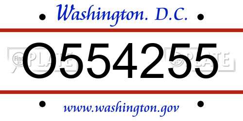 O554255 District Of Columbia License Plate