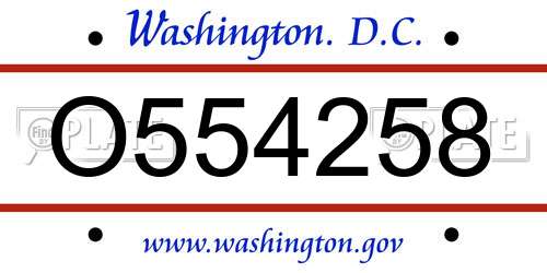 O554258 District Of Columbia License Plate