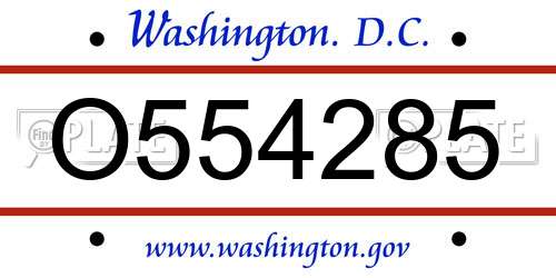 O554285 District Of Columbia License Plate