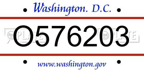 O576203 District Of Columbia License Plate
