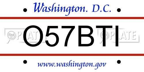 O57BTI District Of Columbia License Plate