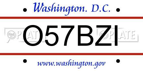 O57BZI District Of Columbia License Plate