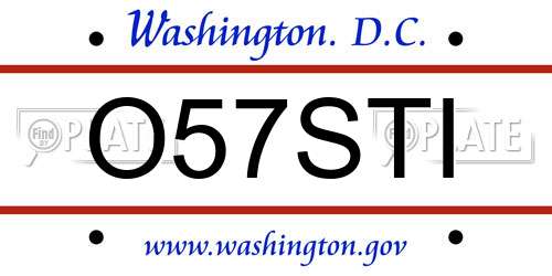 O57STI District Of Columbia License Plate