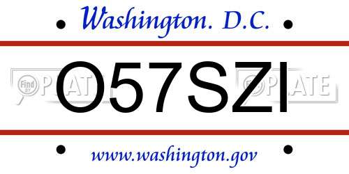 O57SZI District Of Columbia License Plate