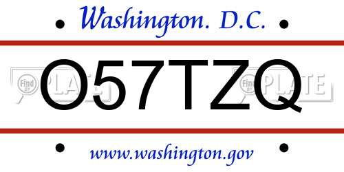 O57TZQ District Of Columbia License Plate
